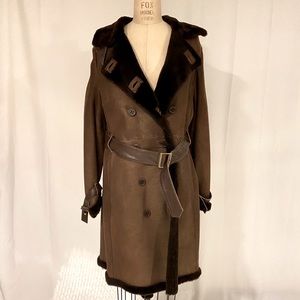 Searle Suede Faux fur belted coat